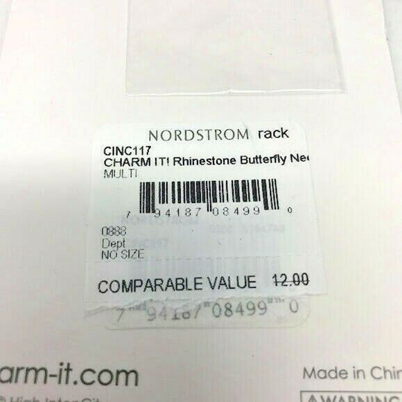 CHARM IT! Nordstrom Rack Rhinestone Butterfly Pendant Necklace Multicolor NWT - Picture 2 of 2
